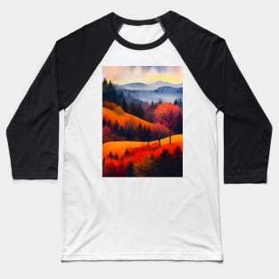 Colorful Autumn Landscape Watercolor 15 Baseball T-Shirt